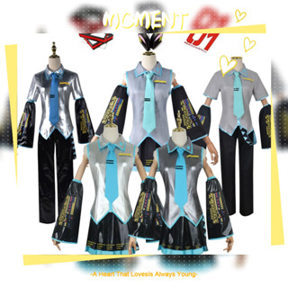 Anime Vocaloid Miku Cosplay Costume  คอสเพลย์ เครื่องแต่งกายคอสเพลย์แม่บ้าน Wig Dress Kawaii Miku Cosplay Outfits Halloween Carnival Party Costumes Women Men Uniform Suit  Maid 初音未来 漆皮初音男女