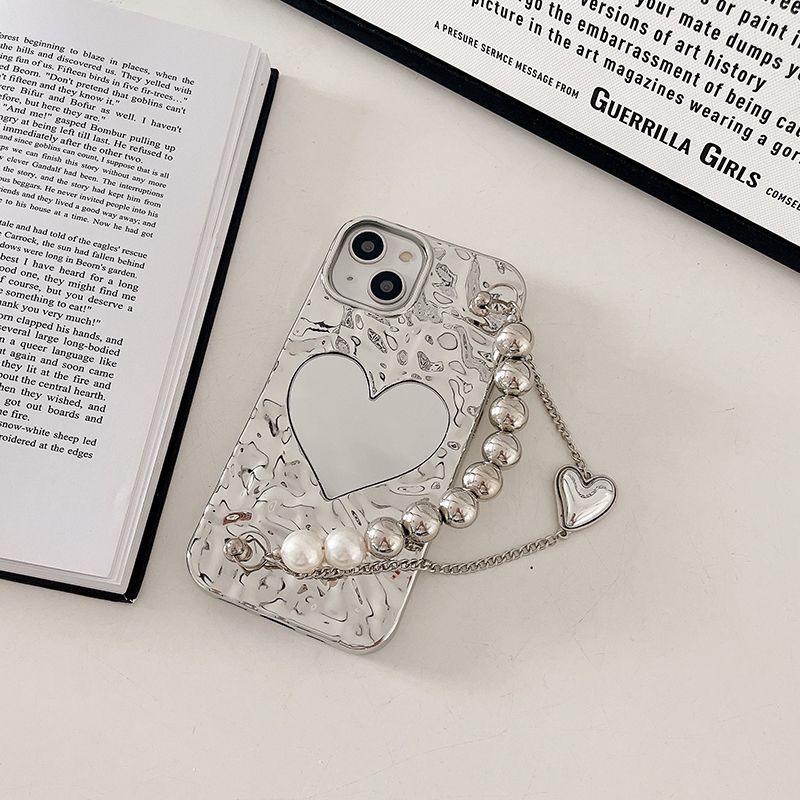 ไม่สม่ําเสมอ electroplate เงิน love heart สร้อยข้อมือ soft tpu กระจกเคสโทรศัพท์สําหรับ Iphone 17 16 15 14 PRO MAX 14 PLUS 13 PRO MAX 12 PRO MAX 11 PRO MAX xs xr x 7 8 PLUS