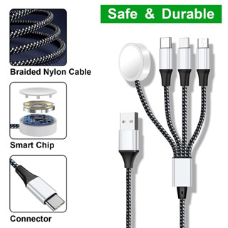 4 in 1 สายชาร์จ USB แม่เหล็ก ไร้สาย แบบพกพา เข้ากันได้กับ Apple Watch Series