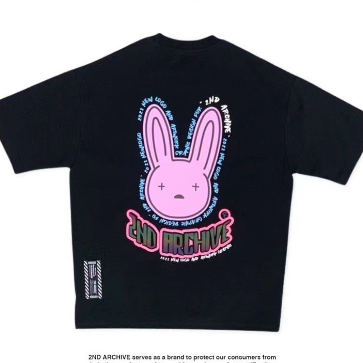 2ND ARCHIVE การ์ตูนสร้างสรรค์พิมพ์หลวม Outline เสื้อยืดแขนสั้น Genderless Wear