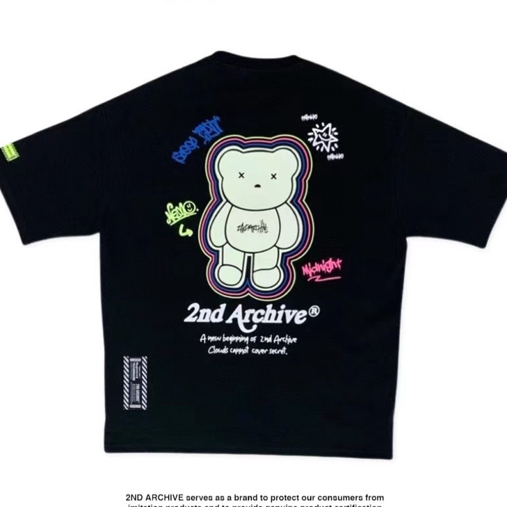 2ND Archive Street Wear ผู้ชายผู้หญิง Niche Designer สไตล์ต่างๆพิมพ์เสื้อยืดแขนสั้นหลวม