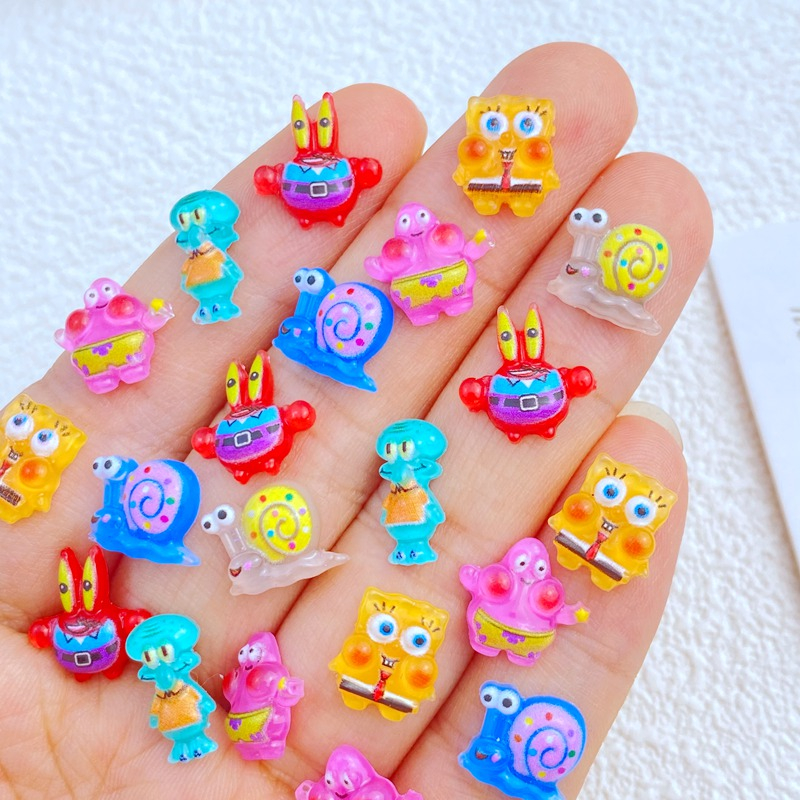 50 ชิ ้ นชุดน ่ ารักการ ์ ตูน SpongeBob SquarePants เรซิ ่ น Big Rhinestone อะคริลิค 3D อาหารชุดเล ็ บ Designer จี ้ อัญมณี