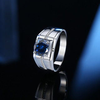 Sapphire blue missanite diamond Men Rings แหวนเพชรไพลิน สีฟ้า สําหรับผู้ชาย 1ct -5ct