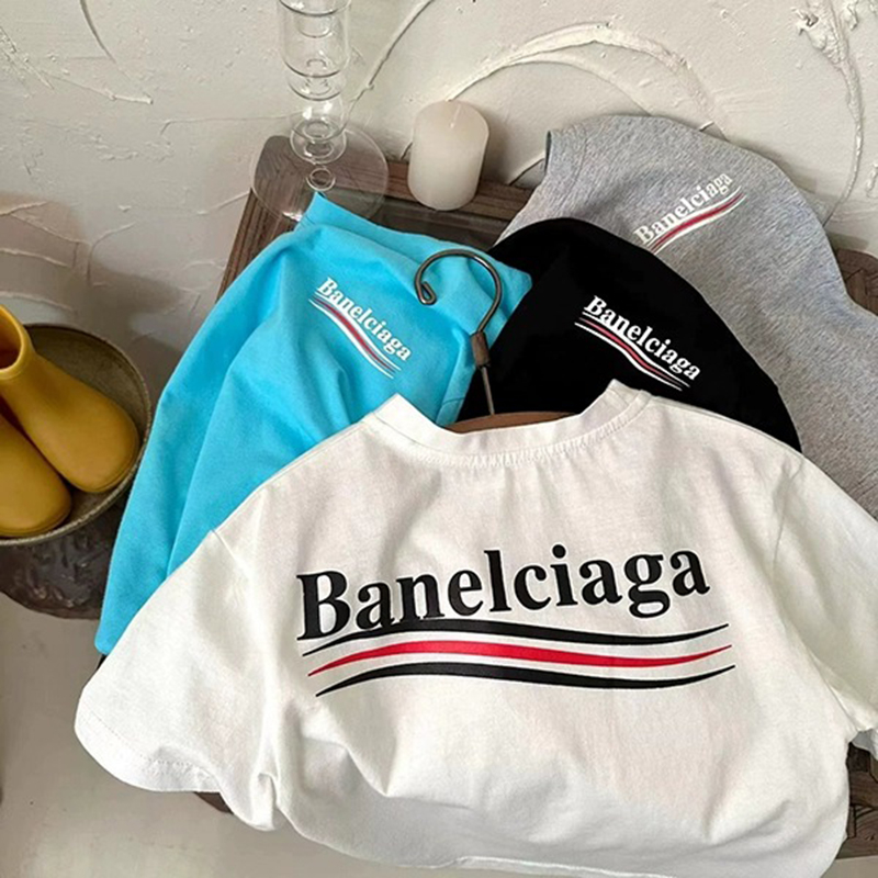 เสื้อยืดคอกลม แขนสั้น ผ้าฝ้ายแท้ พิมพ์ลายตัวอักษร แฟชั่นฤดูร้อน สําหรับเด็ก 2024