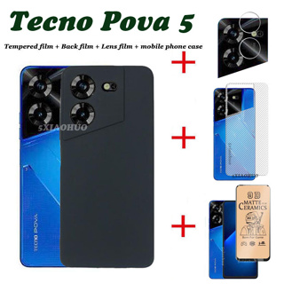 4in1 Tecno Pova 5 เคสโทรศัพท์ซิลิโคน สีแคนดี้ Tecno Pova 5 เคสโทรศัพท์ + ฟิล์มเซรามิคนิ่ม + ฟิล์มเลนส์ + ฟิล์มด้านหลัง