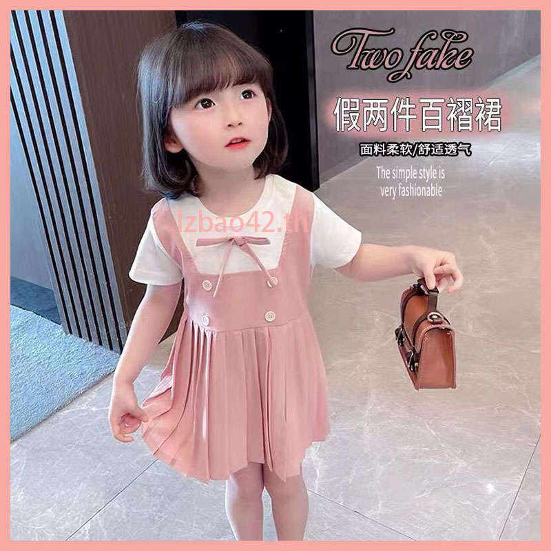 ชุดเดรสกระโปรง แบบบาง แต่งจับจีบ แฟชั่นฤดูร้อน สไตล์เจ้าหญิง สําหรับเด็กผู้หญิง