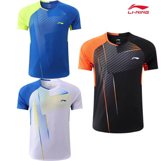 Li Ning ฤดูร้อนใหม่ ผู้ชายและผู้หญิง เสื้อปิงปอง เสื้อแบดมินตัน เสื้อกีฬา แขนสั้น ระบายอากาศ แห้งเร็ว เสื้อสโมสร