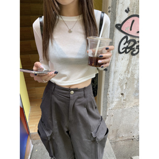 Korean Chic Shoulder Round Neck Slightly Transparent Long Sleeve Short Top Sun Protection T-shirt