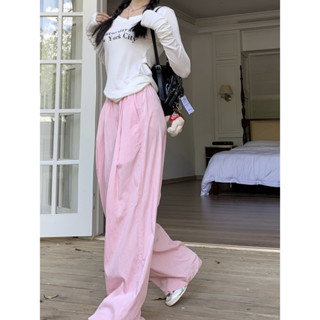 High waisted drape casual pants for womens autumn wear, new loose straight leg wide leg pants, pink pants in stock