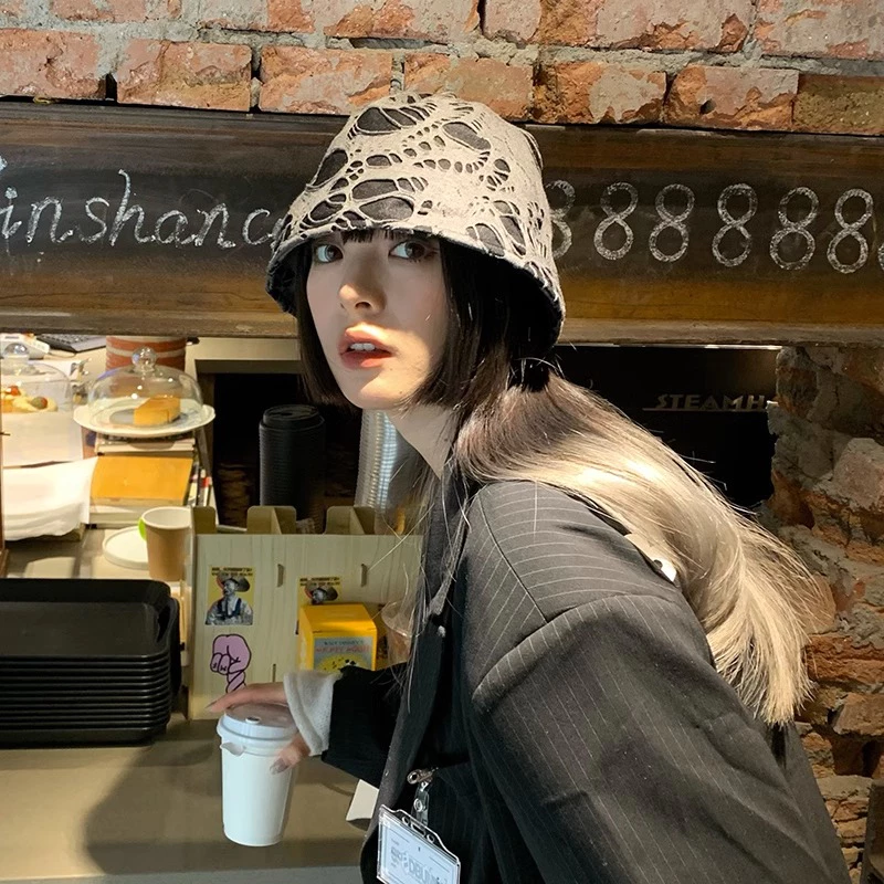 หมวกบักเก็ตกันแดด แต่งรูกลวง สไตล์เกาหลีและญี่ปุ่น thumbnail 3