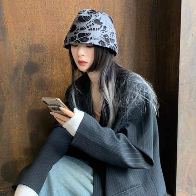 หมวกบักเก็ตกันแดด แต่งรูกลวง สไตล์เกาหลีและญี่ปุ่น thumbnail 7