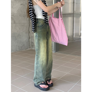 Loose fitting wide leg casual retro nostalgic wash denim straight tube floor mop pants