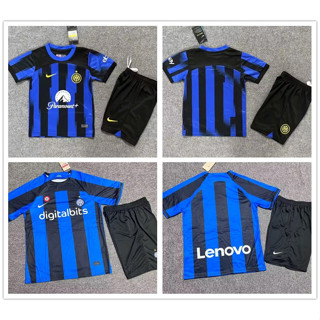 เสื้อกีฬาแขนสั้น ลายทีมชาติฟุตบอลมิลาน 22/23 Inter jersey ชุดเหย้า สําหรับเด็ก (TOP+PANT)