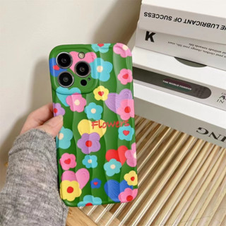 เคสโทรศัพท์มือถือ tpu แบบนิ่ม ลายดอกไม้ สีเขียว สําหรับ iPhone 13Pro 14 14promax 14pro 12pro 12promax 11