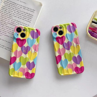 เคสโทรศัพท์มือถือ tpu แบบนิ่ม ลายหัวใจ สีสันสดใส สําหรับ iPhone 14 14promax 14pro 12PRO 12PROMAX 13 13pro 13promax