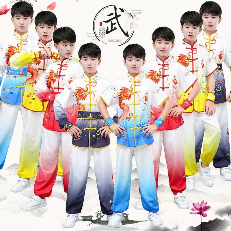 ชุดยูนิฟอร์มแขนสั้น พิมพ์ลายมังกร สไตล์จีนดั้งเดิม สําหรับเด็ก และผู้ใหญ่ 2023