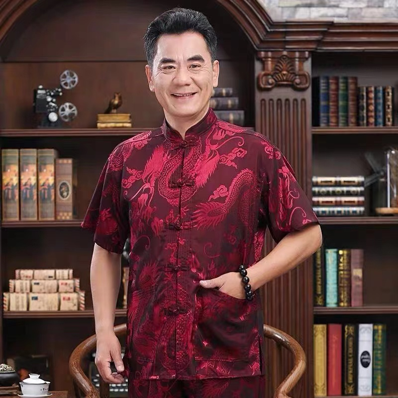 เสื้อแจ็กเก็ตแขนสั้น ผ้าเรยอน พิมพ์ลายมังกร สไตล์จีน คุณภาพสูง สําหรับผู้ชาย