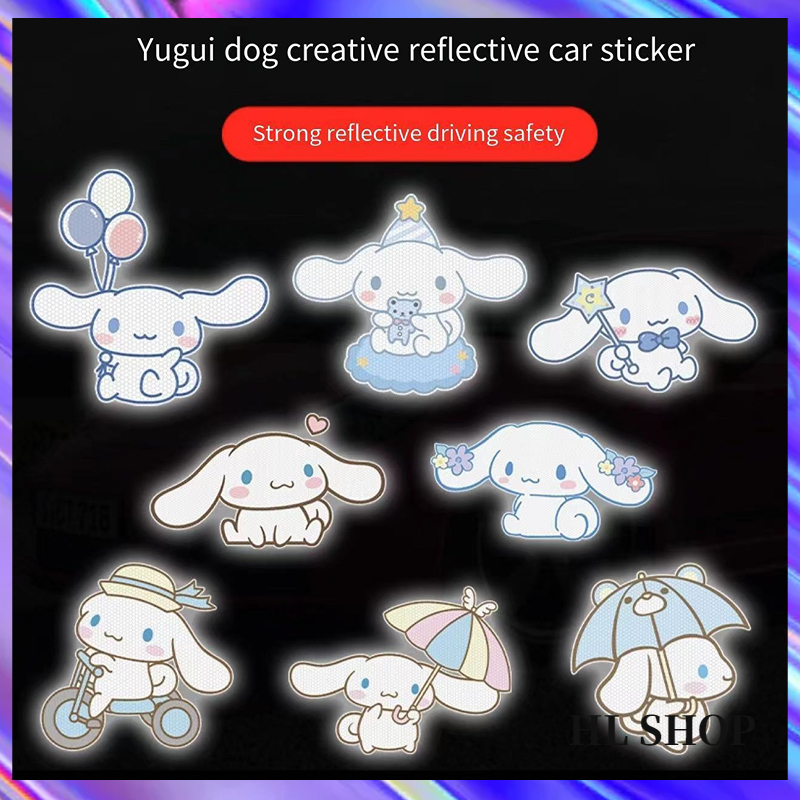 Hl Sanrio สติกเกอร์สะท้อนแสง น่ารัก สติกเกอร์สะท้อนแสง ลายการ์ตูน CINNAMON สุนัขหูใหญ่ สติกเกอร์รถจักรยานยนต์ กันน้ํา สติกเกอร์ตกแต่งหมวกกันน็อค