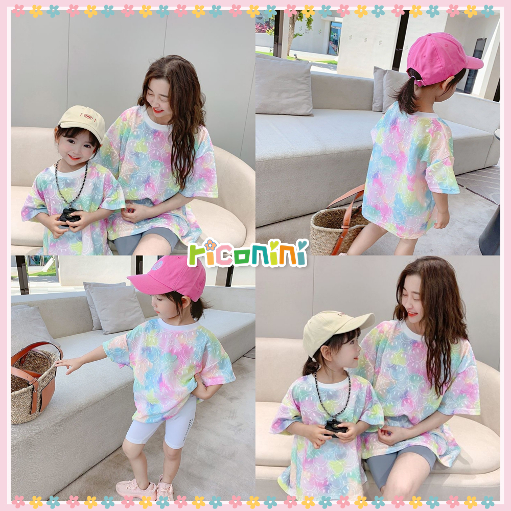 Riconini ชุดครอบครัว เสื้อยืดลําลอง แขนสั้น มัดย้อม แฟชั่นฤดูร้อน สไตล์เกาหลี สําหรับแม่ และลูกสาว