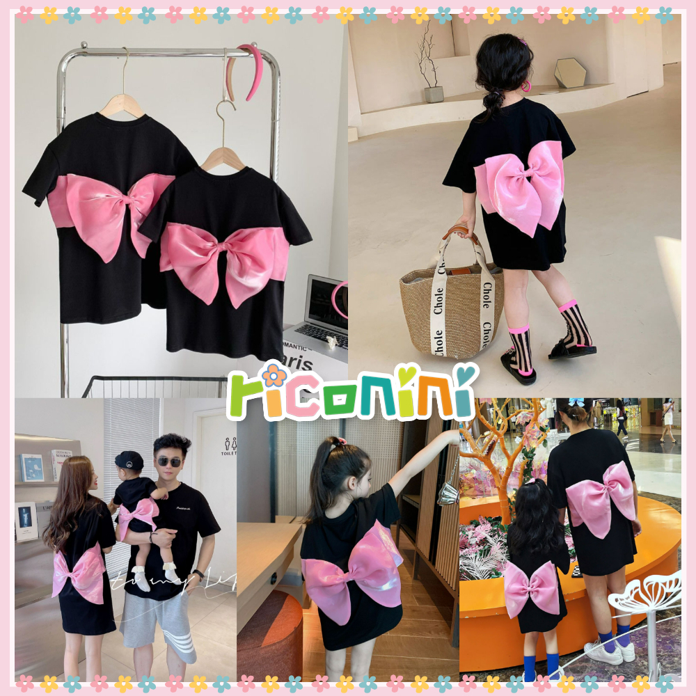 Riconini ชุดครอบครัว เสื้อยืด แขนสั้น ประดับโบว์ แฟชั่นฤดูร้อน สําหรับแม่ และลูกสาว
