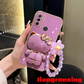 เคสโทรศัพท์มือถือ ซิลิโคนนิ่ม กันกระแทก ลายดอกไม้ พร้อมสายคล้องมือ สําหรับ OPPO A53 2020 DDHK01