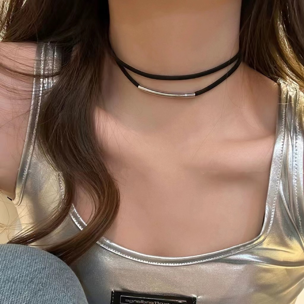 สร้อยคอโช้กเกอร์ สองชั้น สีดํา y2k ระดับไฮเอนด์ เรียบง่าย เข้ากับทุกชุด สําหรับผู้หญิง