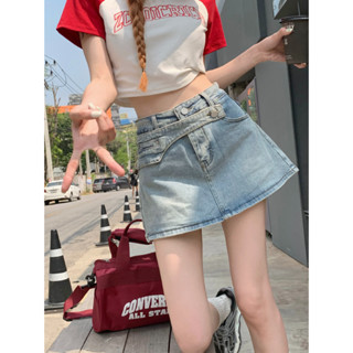 Sharon Fake two denim skirts for womens summer new retro slim A-line short skirt pants skirts in stock