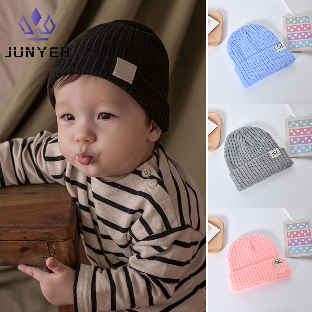 Junyeh หมวกบีนนี่ ผ้าวูลถัก ลายหน้ายิ้มน่ารัก เหมาะกับหน้าหนาว สําหรับเด็กผู้ชาย ผู้หญิง อายุ 1-6 ปี
