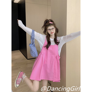 💜Dancinggirl💚⭐️ชุดเดรสแขนยาวลําลอง ทรงหลวม สีชมพู แบบเรียบง่าย แฟชั่นฤดูร้อน สําหรับผู้หญิง