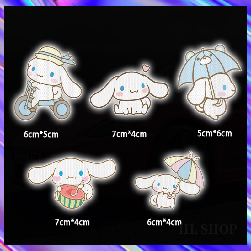 Hl CINNAMON สติกเกอร์สะท้อนแสง การ์ตูนสุนัขหูใหญ่น่ารัก สติกเกอร์สะท้อนแสง รถมอเตอร์ไซค์ไฟฟ้า คําเตือนความปลอดภัย สติกเกอร์ตกแต่งหมวกกันน็อค กันน้ํา