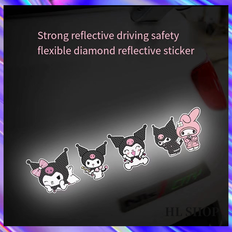 SANRIO สติกเกอร์สะท้อนแสง ลายการ์ตูนคุโรมิ สําหรับติดตกแต่งหมวกกันน็อค เพื่อความปลอดภัย