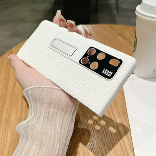 เคสโทรศัพท์มือถือหนัง ลายลิ้นจี่ พร้อมขาตั้ง หรูหรา สําหรับ Samsung Galaxy Z Fold 5 4 3 ZFold5 Fold4