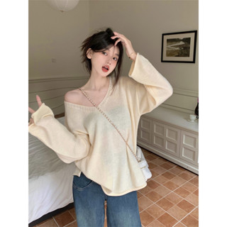 Sharon Autumn New 2023 Korean Edition Loose Knitted Top V-Neck Slim Cover Shirt in Stock