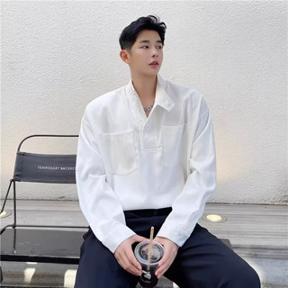 เสื้อโปโลแขนยาวลําลอง คอปก ระดับไฮเอนด์ แบบสวมหัว เรียบง่าย หรูหรา สําหรับผู้ชาย