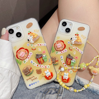 เคสโทรศัพท์มือถือ ป้องกัน ลายการ์ตูนลูกสุนัขน่ารัก สามมิติ แฮนด์เมด พร้อมสายโซ่ลูกปัดสีเหลือง สําหรับ iPhone 14Pro max case 13Pro max 12Pro max 14Pro 13Pro 12Pro 11 12 13 14 case