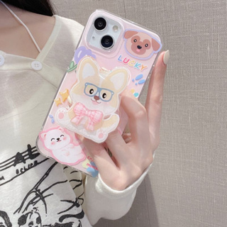 เคสโทรศัพท์มือถือ ลายการ์ตูนลูกสุนัขน่ารัก สีชมพู พร้อมขาตั้ง สําหรับ iPhone 14Pro max case 13Pro max 12Pro max 14Pro 13Pro 12Pro 11 12 13 14 case