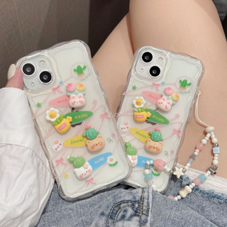 DIY เคสโทรศัพท์มือถือ ลายดอกไม้ ลูกสุนัข ลูกแมว สามมิติ พร้อมสายโซ่ลูกปัด  สําหรับ iPhone 14Pro max case 13Pro max 12Pro max 14Pro 13Pro 12Pro 11 12 13 14 เคสป้องกัน