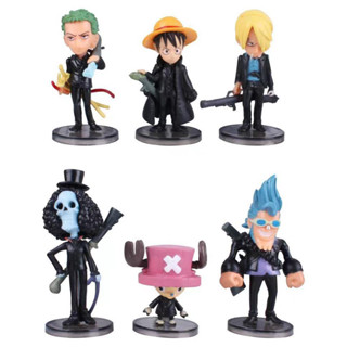 โมเดลฟิกเกอร์ PVC อนิเมะ One Piece Monkey D Luffy Tony Tony Chopper Roronoa Zoro Sanji Franky Brook ขนาด 8 ซม. สีดํา ของเล่นสําหรับเด็ก 6 ชิ้น ต่อชุด