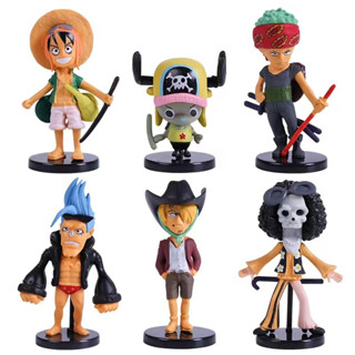 โมเดลฟิกเกอร์ PVC อนิเมะ One Piece Monkey D Luffy Tony Tony Chopper Roronoa Zoro Sanji Franky Brook Q Version ขนาด 8 ซม. สําหรับตกแต่งเค้ก จํานวน 6 ชิ้น ต่อชุด