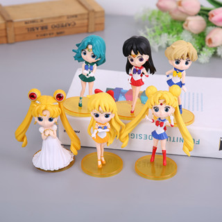 โมเดลฟิกเกอร์ PVC อนิเมะเซเลอร์มูน Tsukino Usagi Sailor Mars Mercury Jupiter Venus Q Version ขนาด 11.5 ซม. สําหรับตกแต่งเค้ก จํานวน 6 ชิ้น ต่อชุด