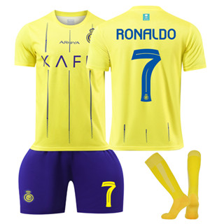 เสื้อกีฬาแขนสั้น ลายทีมชาติฟุตบอล Cristiano Ronaldo CR7 Al-Nassr FC ฤดูกาล 2023-24 พร้อมถุงเท้า