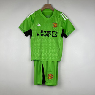 เสื้อกีฬาแขนสั้น ลายทีมฟุตบอล Manchester United Goalkeeper Football 2023-24 ชุดเหย้า สําหรับเด็ก