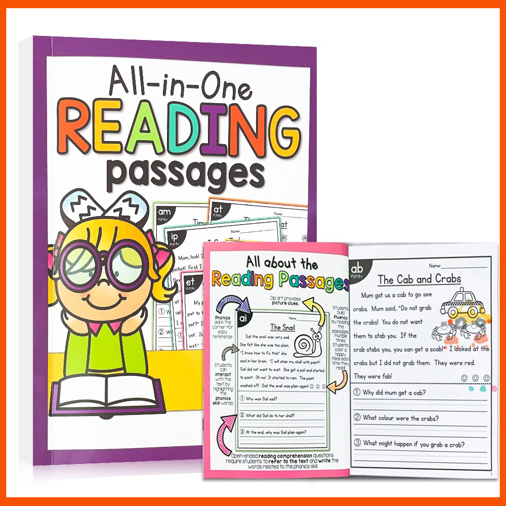 103 หน้า All-in-One Reading Passages Workbook สําหรับเด็กอ่าน Comprehension & Comprehension คําถามฝึก