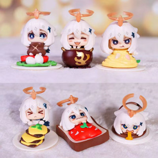 โมเดลฟิกเกอร์ PVC รูปการ์ตูนอนิเมะ Genshin Impact Paimon Emergency Food Cooking Q Version ของเล่นสําหรับเด็ก ของขวัญ 6 ชิ้น ต่อชุด