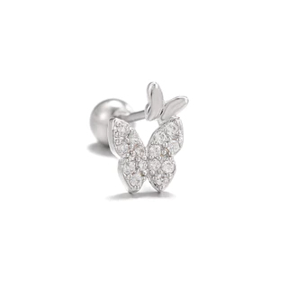 ต่างหูเหล็กไทเทเนียม G23 รูปมงกุฎผีเสื้อ ประดับเพทาย เครื่องประดับ สําหรับผู้หญิง 1 ชิ้น