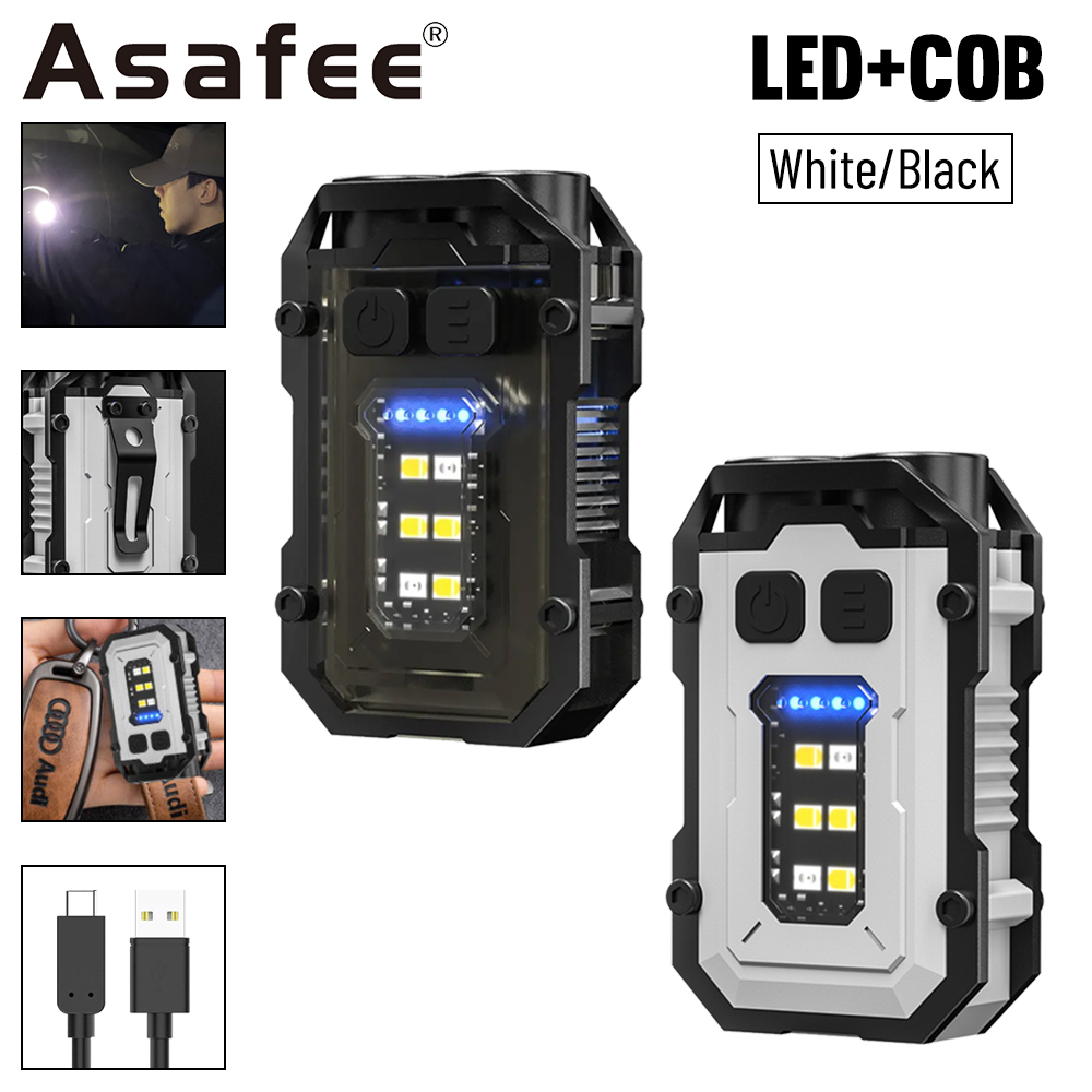 Asafee V327 Mini LED พวงกุญแจไฟฉาย 800LM ไฟ LED IPX5 ไฟฉายกันน้ําโคมไฟพกพาชาร์จกลางแจ้งทํางาน Key Light
