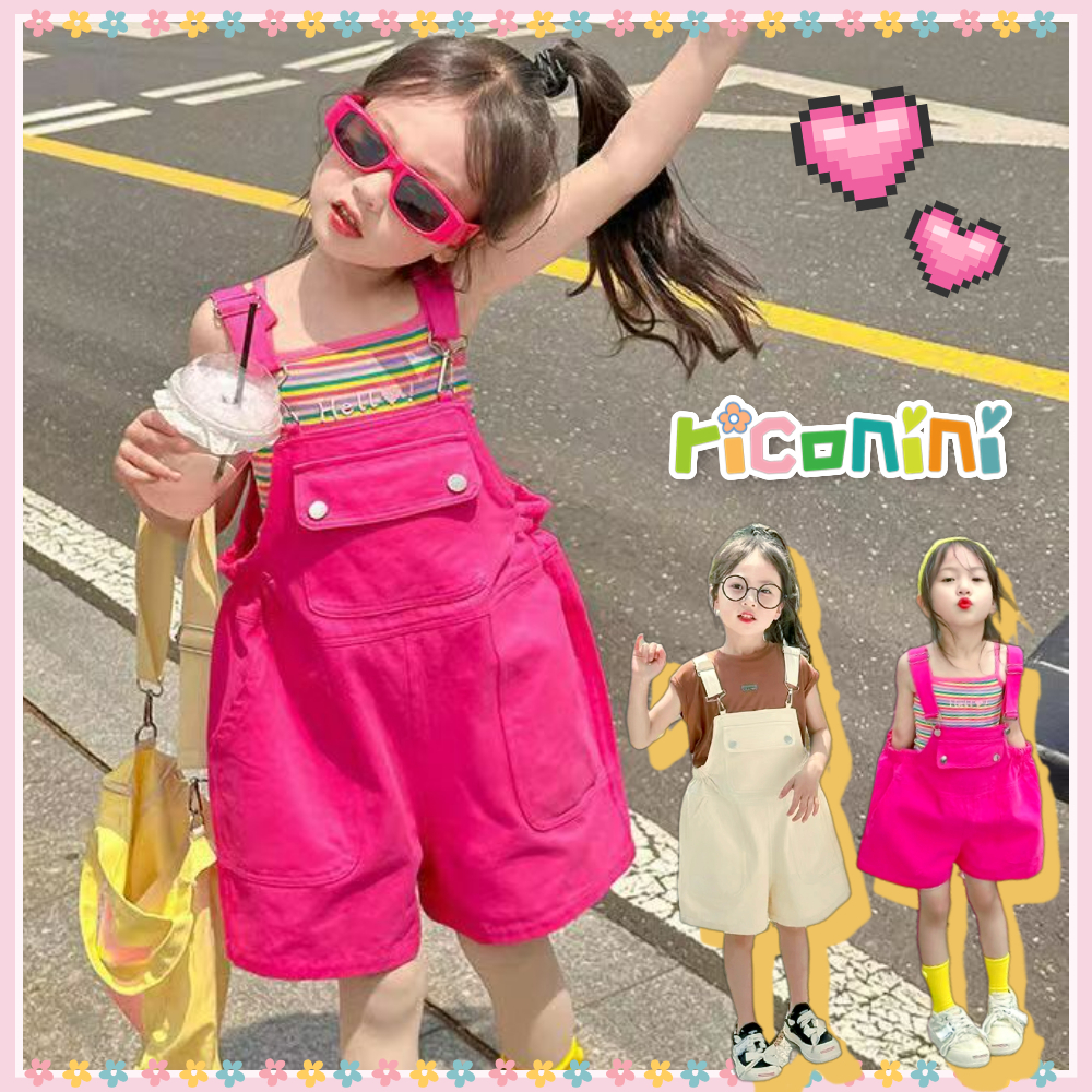 Riconini สาวฤดูร้อนเด็ก Overalls ชุดใหม่สไตล์เกาหลีเอวยืดหยุ่นกระชับสัดส่วนแฟชั่นแขวนกางเกงขากว้างสาว Overalls ชุด