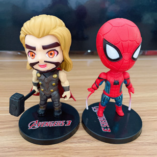 โมเดลฟิกเกอร์ Avengers Spider Man Captain America Ironman Thor ขนาด 9 ซม. ของเล่นสําหรับเด็กผู้ชาย 2 ชิ้น ต่อชุด