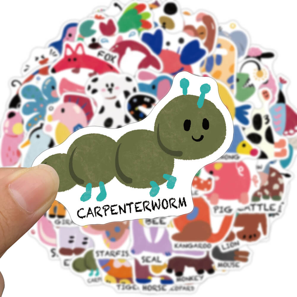 [สติกเกอร์ขนาดใหญ่] สติกเกอร์ติดผนัง ลายการ์ตูนสัตว์ภาษาอังกฤษ 50 ชิ้น สําหรับสมุดภาพ กระเป๋าเดินทาง แล็ปท็อป สเก็ตบอร์ด ของขวัญเด็ก