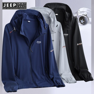 JEEP SPIRIT 1941 ESTD 2023 เสื้อโค้ท ผ้าเรยอน แบบบางพิเศษ ป้องกันแดด ระบายอากาศ เหมาะกับฤดูใบไม้ผลิ ฤดูร้อน สําหรับผู้ชาย